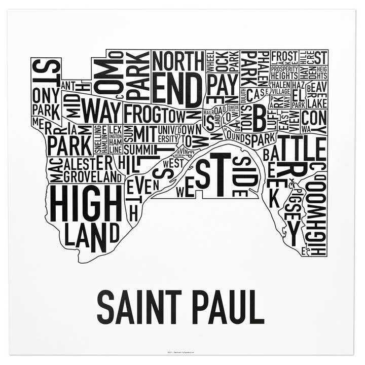 Ork Posters - Wholesale Poster - 20" x 20" Saint Paul Neighborhood Map Poster