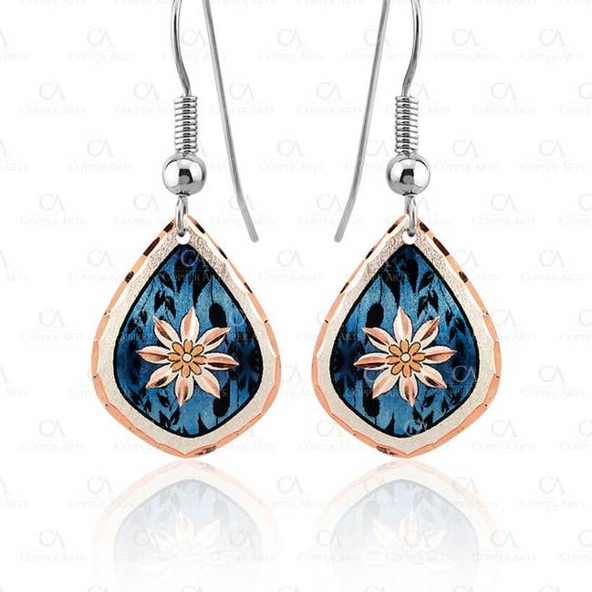 F 11 Dark Blue Floral Design Earrings for wholesale by COPPER ARTS INC.
