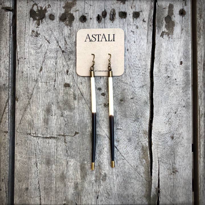 ASTALI - Wholesale Dangle Earrings - Porcupine Quill Earrings - Long, Black/Brown & Ivory, Brass5