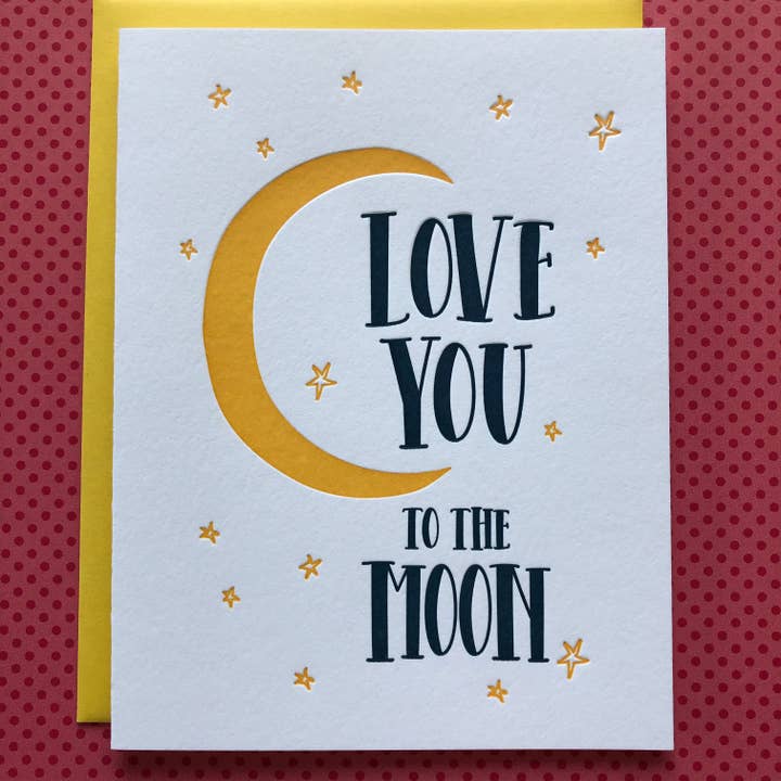 Lucky Bee Press - Vendita all'ingrosso Biglietti d'amore - Biglietto con scritta «Love You to the Moon»1