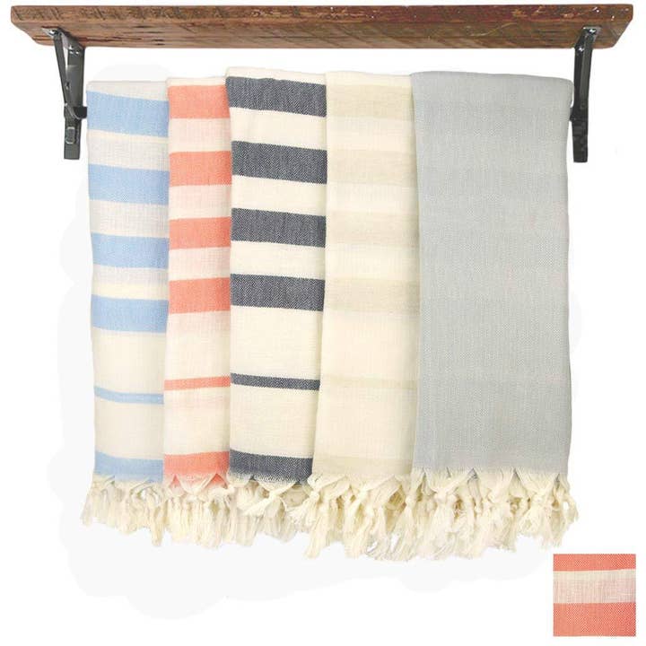 Coral & Natural Cotton Linen Wrap for wholesale by Hacienda Austin