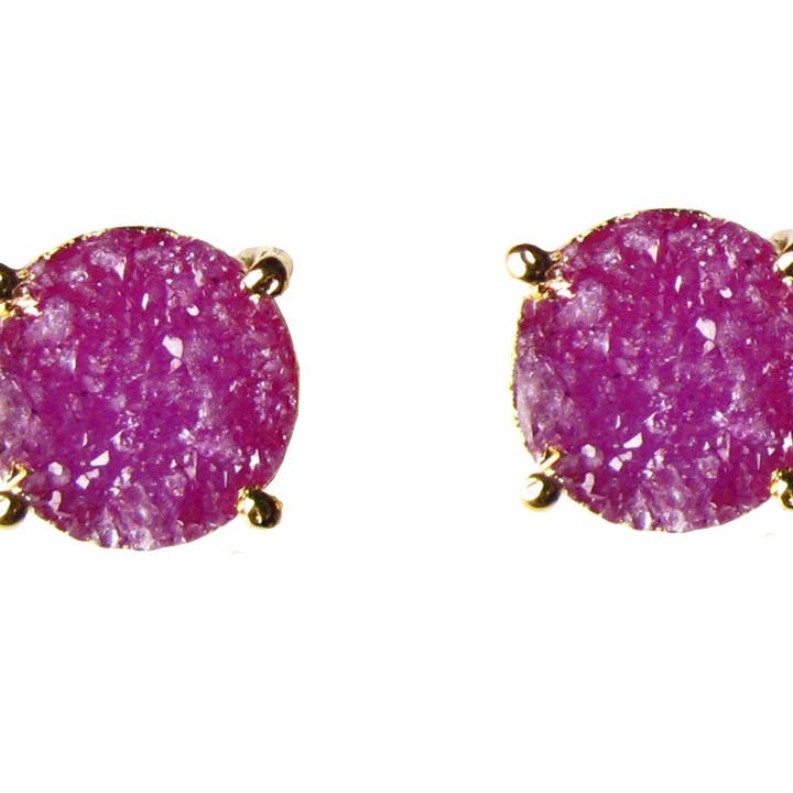 Nadine Earrings in Pink Druzy for wholesale by ADMK Jewelry