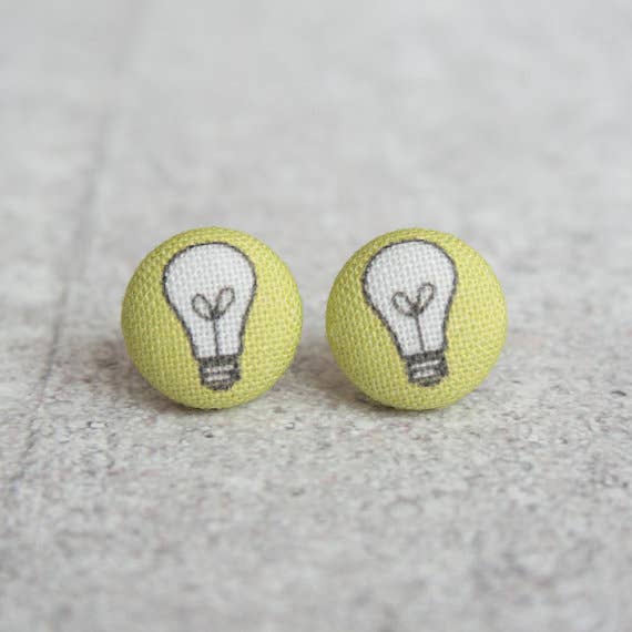 Rachel O's - Wholesale Stud/Post Earrings - Bright Idea Lightbulb Fabric Button Earrings