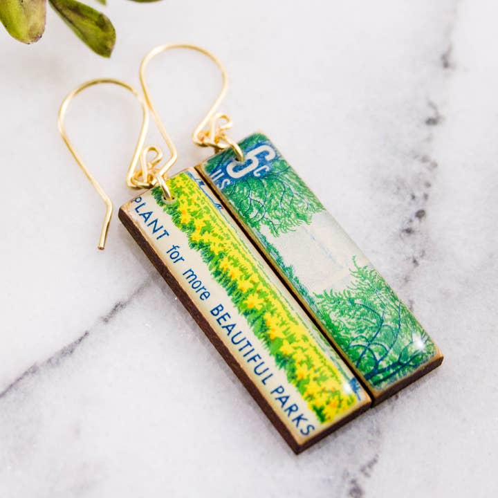 États-Unis- Embellissement de l'Amérique PARKS Timbre Boucles d'oreilles pour la vente par No Man's Land