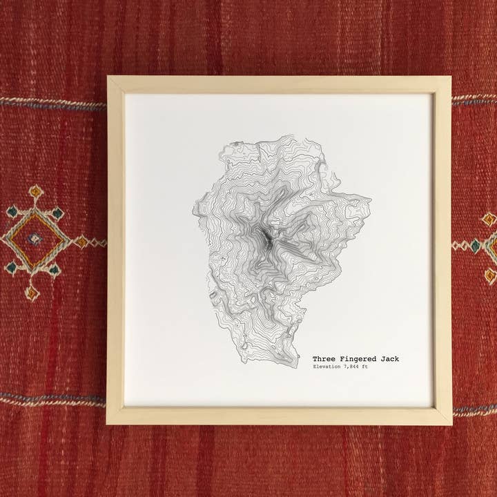 12'' x 12'' Three Fingered Jack Oregon Topographic Map Art Print for wholesale by Tim Plus April