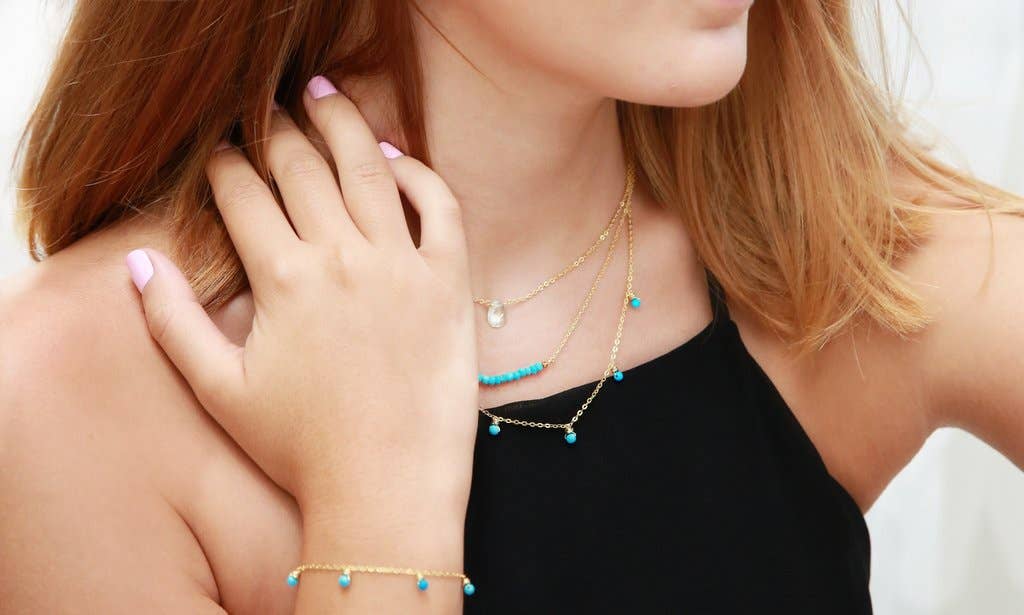 Less is More - Vente Collier de perles - Collier Sleeping Beauty Turquoise Smile (doré ou argenté)5