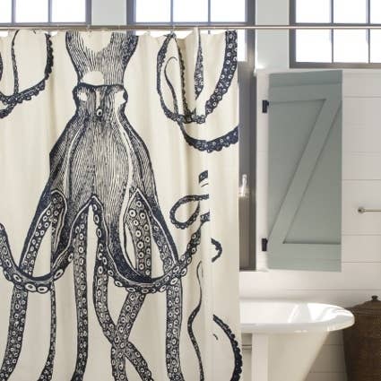 Rideau de douche en coton Octopus – Encre pour la vente par THOMASPAUL