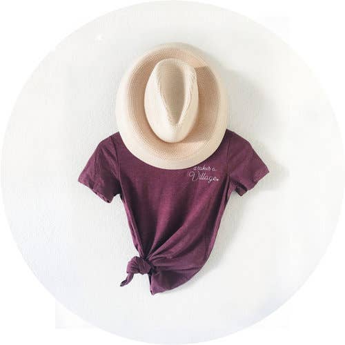 It Takes A Village® Fitted Embroidered Tee in Maroon for wholesale by The Village