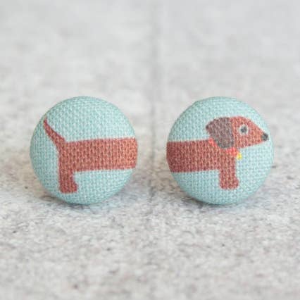 Long Dog Fabric Button Earrings for wholesale by Rachel O's