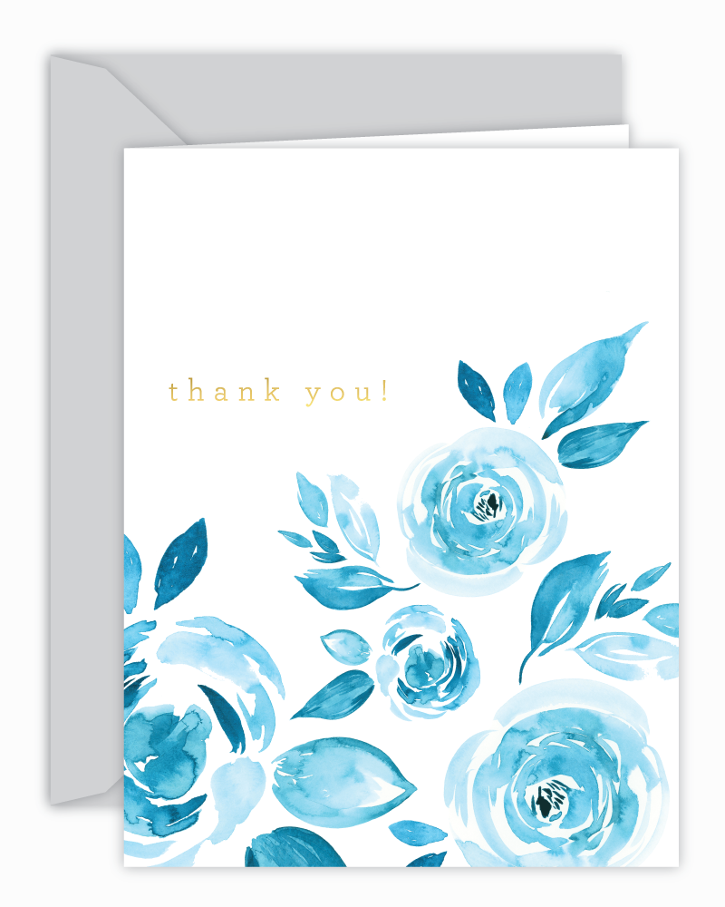 Cricket Printing - Wholesale Thank You Card - Thank You! Blue Watercolor Floral Card1