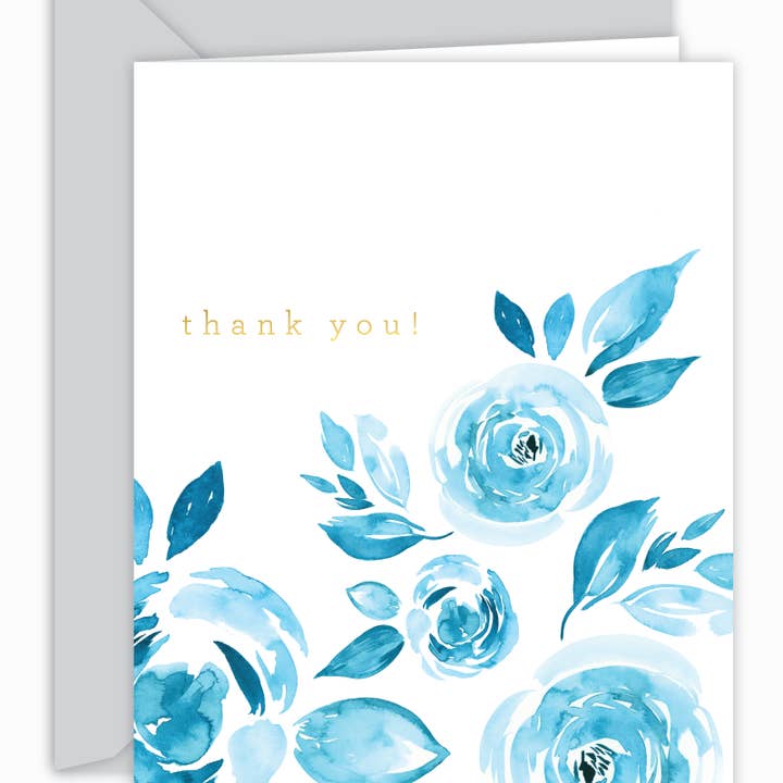 Cricket Printing - Wholesale Thank You Card - Thank You! Blue Watercolor Floral Card1