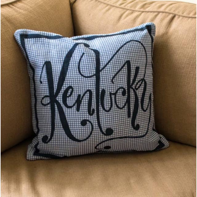Barrel Down South - Wholesale Throw/Decorative Pillow - Blue Plaid Kentucky Word Pillow