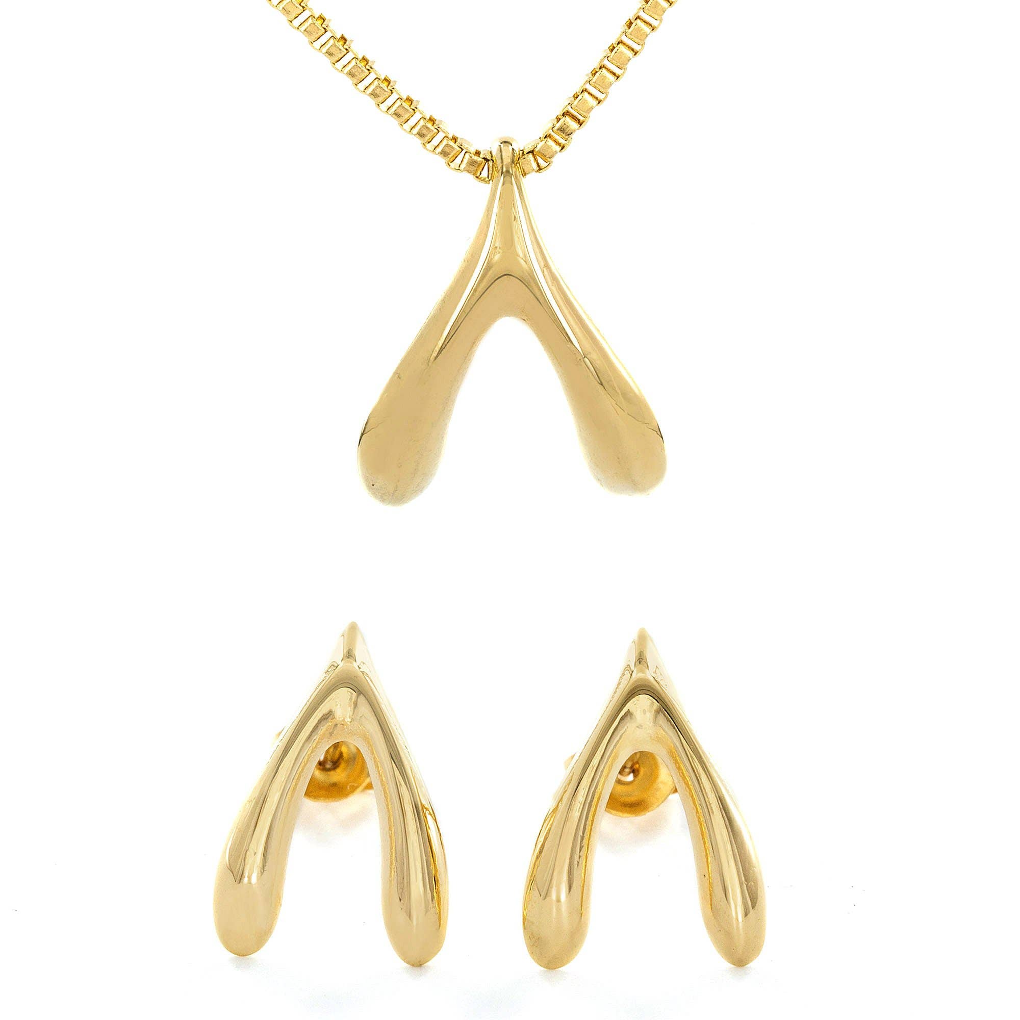 West Coast Jewelry - Wholesale Jewelry Set - Stainless Steel Wishbone Earrings and Necklace Set0