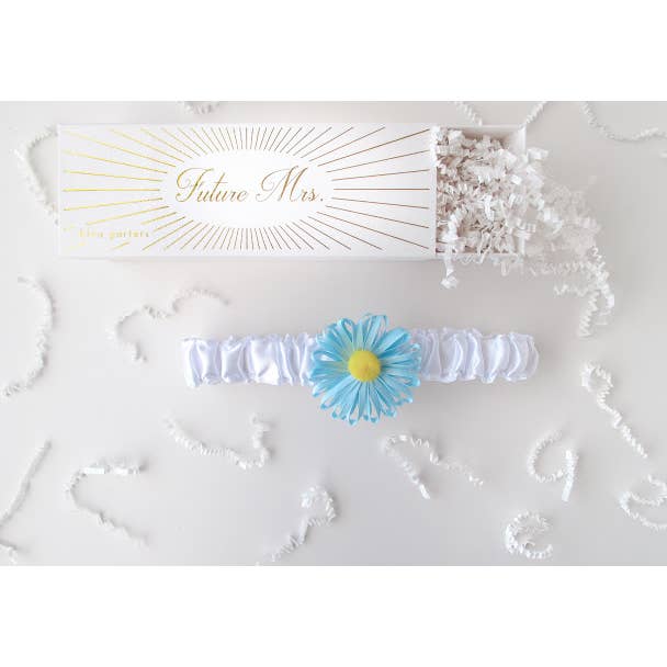 Blue Satin Flower Garter for wholesale by Bleu Garters