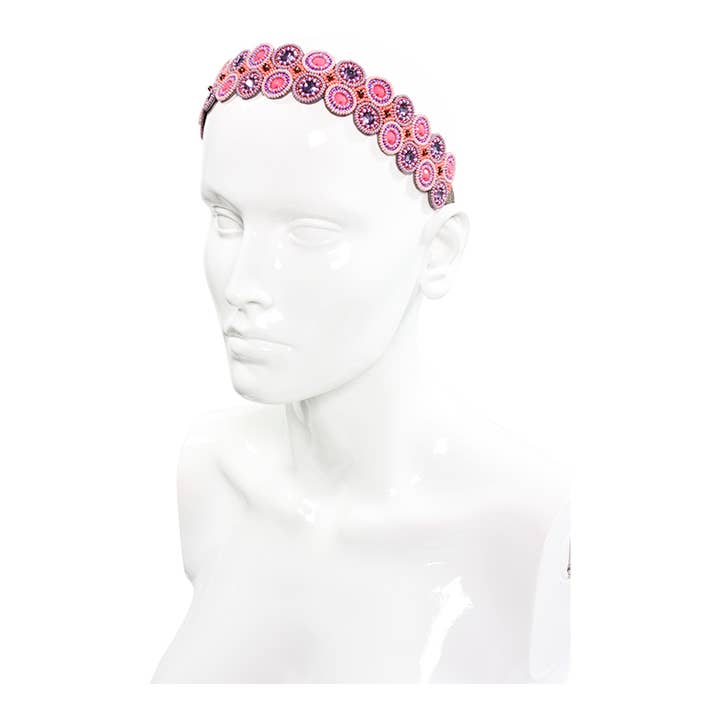 Seed bead Circles Headband in Goa. $24 SALE $14 HAND SEWN for wholesale by Erik & Mike