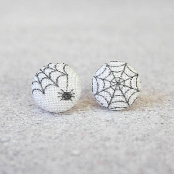 Spider and Web Fabric Button Earrings for wholesale by Rachel O's