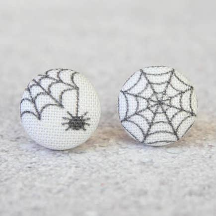 Spider and Web Fabric Button Earrings for wholesale by Rachel O's