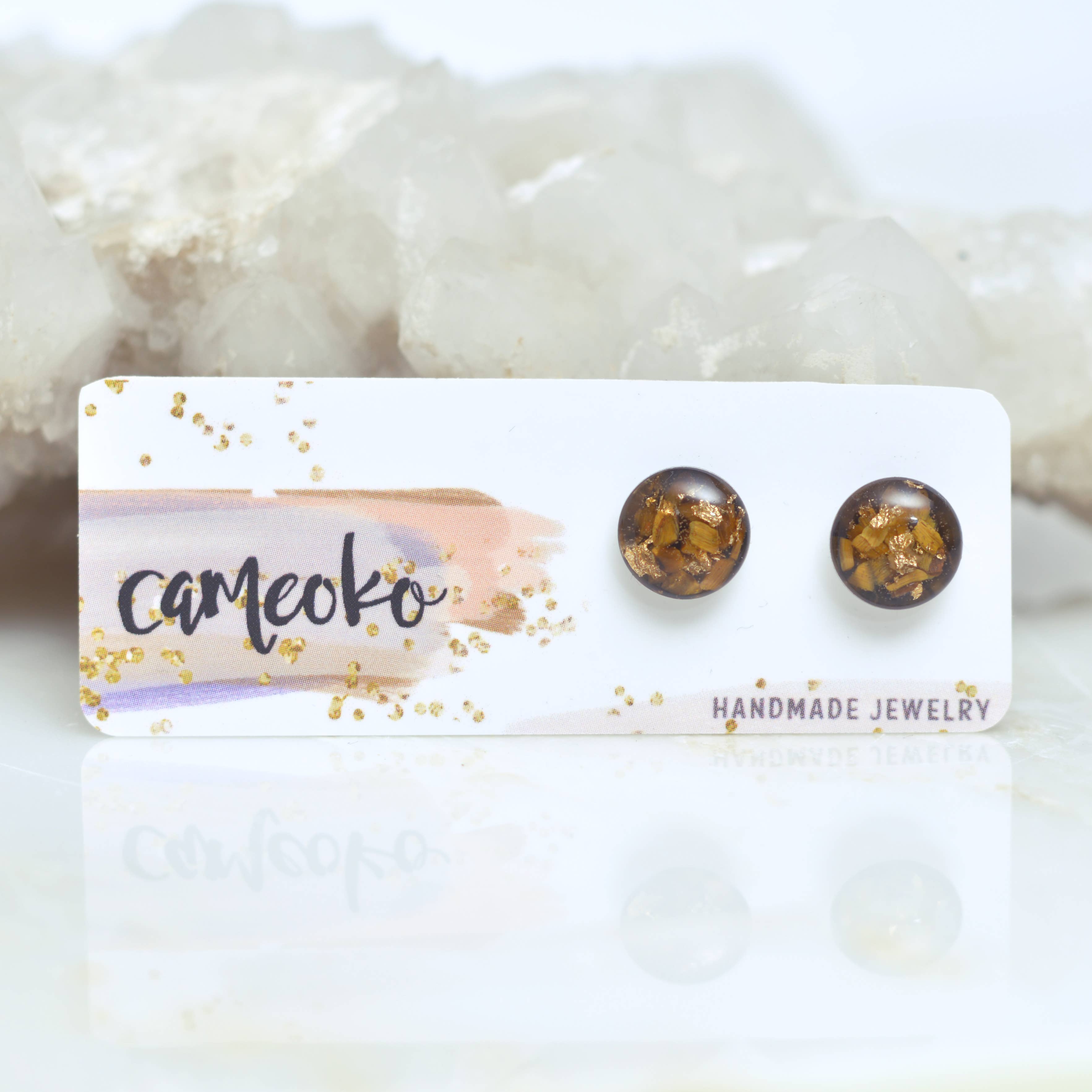 Cameoko - Vendita all'ingrosso Orecchini a bottone - Orecchino con gemma schiacciata, 8 mm4