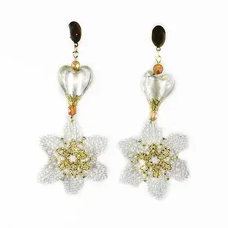 NARA HANDMADE JEWELRY - Wholesale Dangle Earrings - White Beaded Flower Earrings0