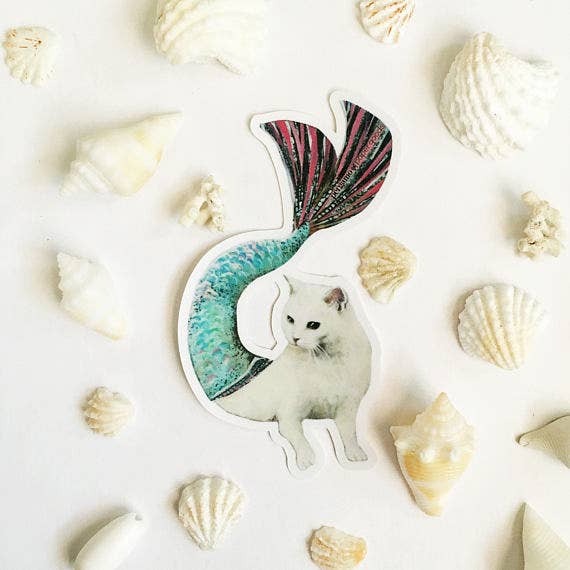 Mermaid Cat Sticker for wholesale by Pergamo Paper Goods