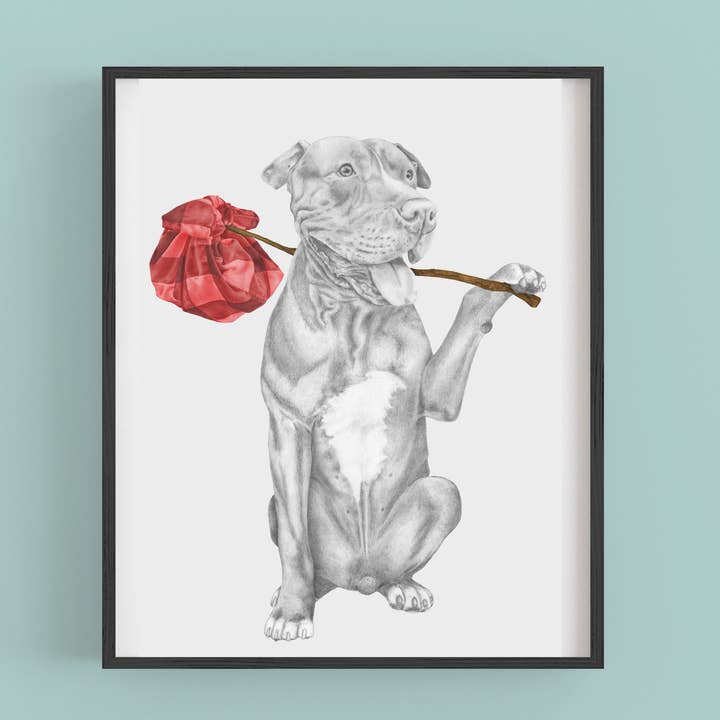 Étude de portrait de Mac Ar Aghaidh Linn Pit Bull Terrier 9 x 12 pour la vente par Central & Gus