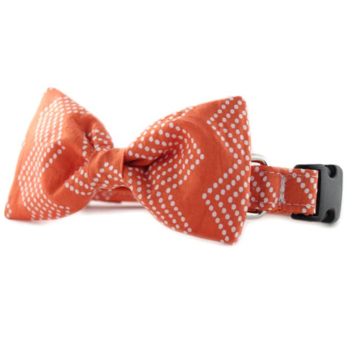 Orange Splash Chevron Bow Tie Dog Collar Medium for wholesale by Sophisticated Pup