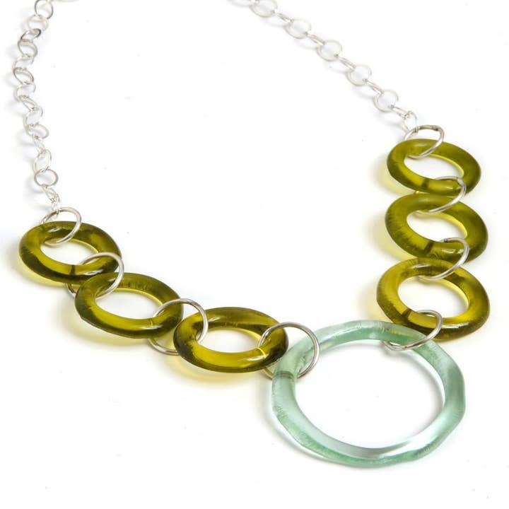 Smart Glass Recycled Jewelry - Wholesale Pendant/Charm Necklace - SILVER LUCKY 7 NECKLACE