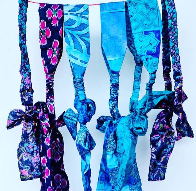 Sewing New Futures, Inc - Wholesale Fashion Headband - Women's - Blue Sari Braided-Tie Headband2