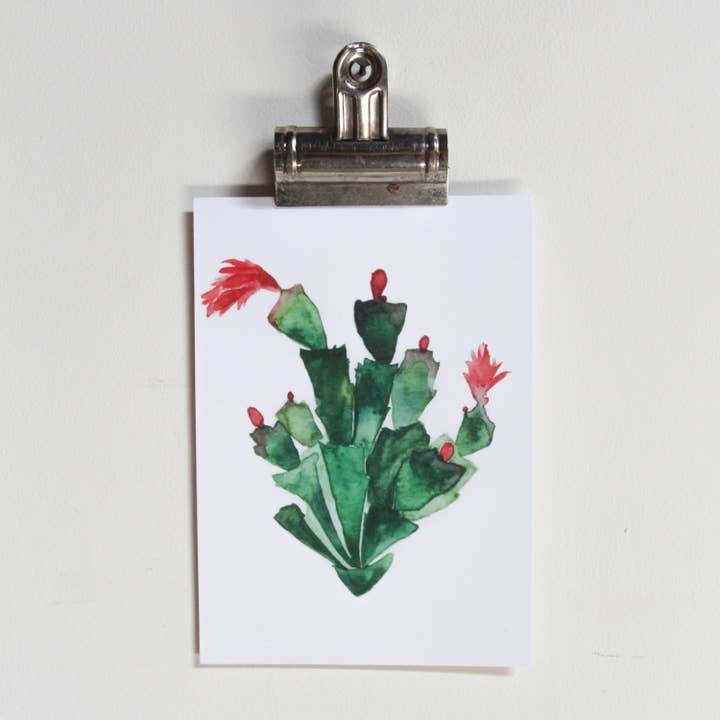 Christmas Cactus Watercolor Print for wholesale by Rebecca Eichten Art + Design