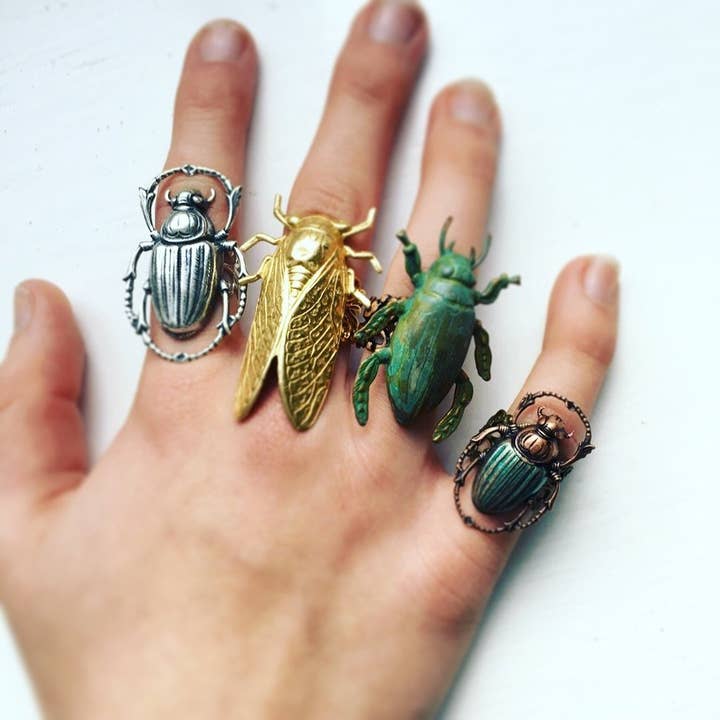 Red Truck Designs - Wholesale Cocktail/Statement Ring - Cicada Beetle Ring Gold Insect Whimsical Spring Ring2