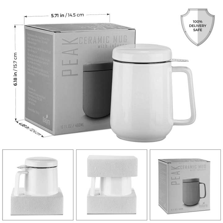 TEALYRA / LUXBE - Wholesale Coffee Mug - Peak White Porcelain Mug With Infuser 19oz