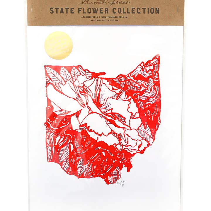 Thimblepress - Wholesale Art Print - Ohio Scarlet Carnation Letterpress Print1