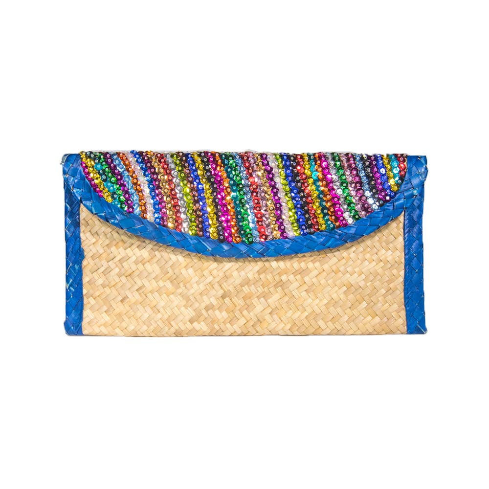 Decor Artesanal - Wholesale Clutch Bag - Women's - Clutch Bag Embroidered With Colorful Sequin. Blue Trim.4