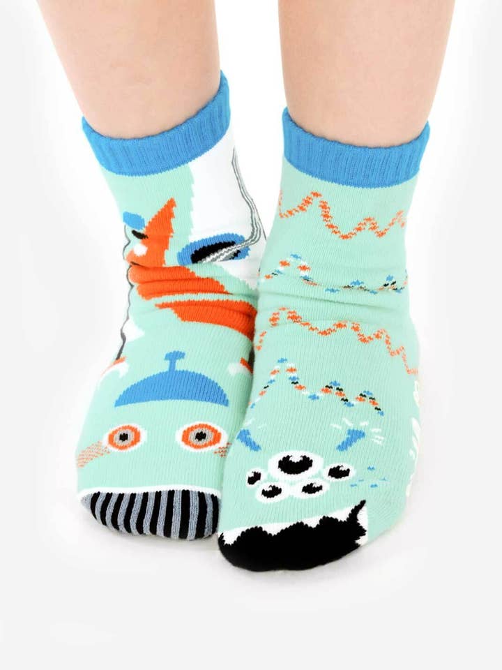 Robot & Alien Mismatched Grippy Socks for Toddlers for wholesale by Pals Socks