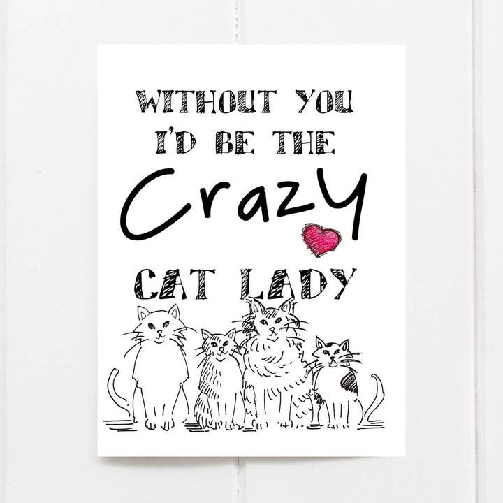 Tarjeta de felicitación con forma de gato | Crazy Cat Lady | Tarjeta divertida con forma de gato para venta al por mayor de Fable & Sage