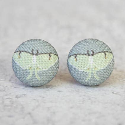 Luna Moth Fabric Button Earrings for wholesale by Rachel O's