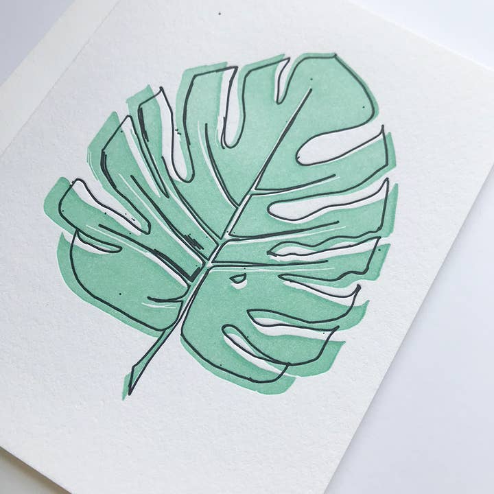Monstera - Letterpress Thank You Greeting Card for wholesale by Steel Petal Press