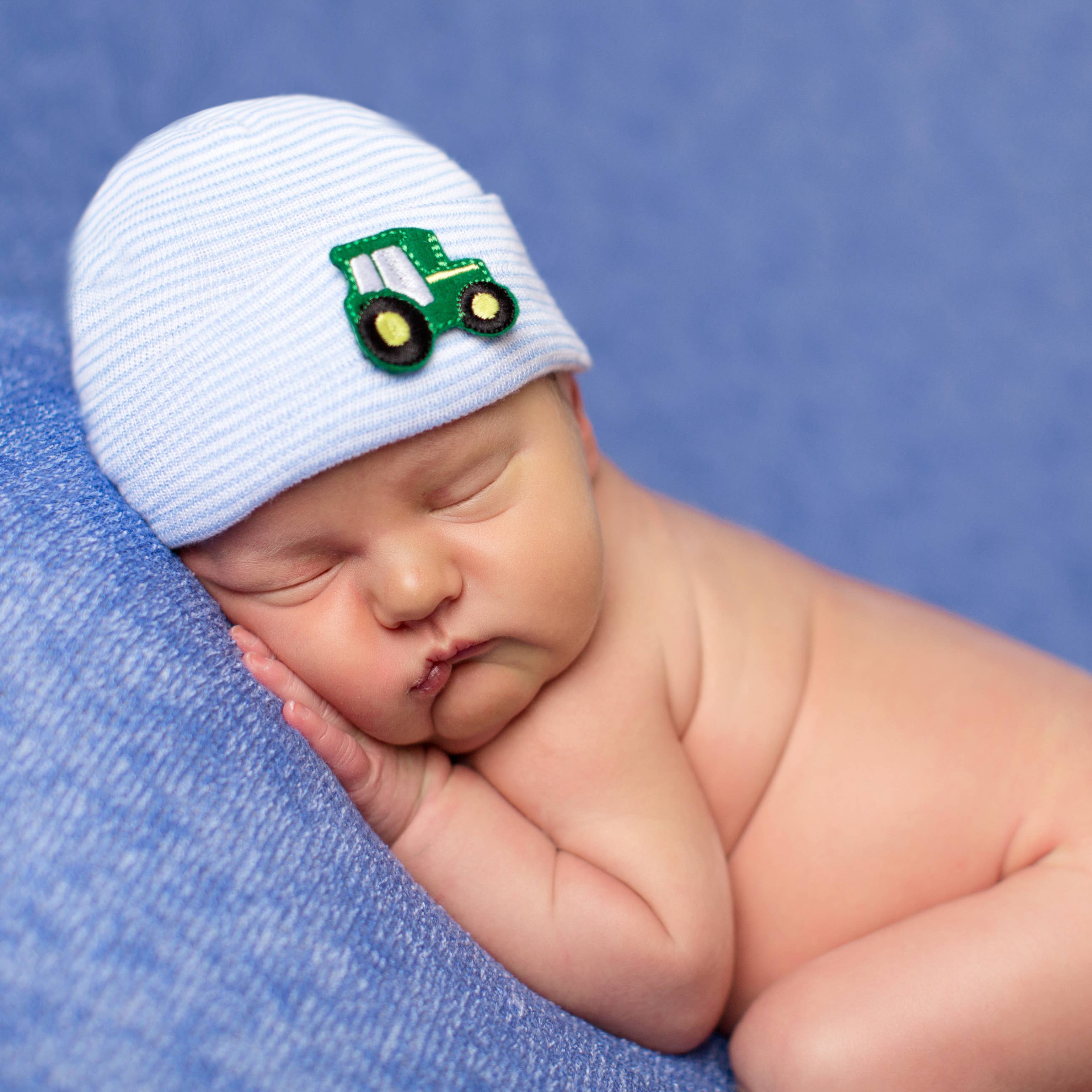 newborn boy hat micro preemie beanie farmer baby hat preemie tractor hat Personalized newborn hat with green tractor baby shower gift