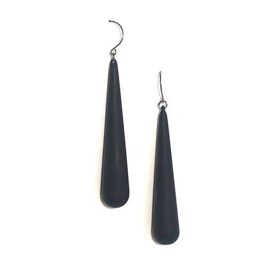 Black Matte Frosted Long Teardrop Earrings for wholesale by Leetie Lovendale