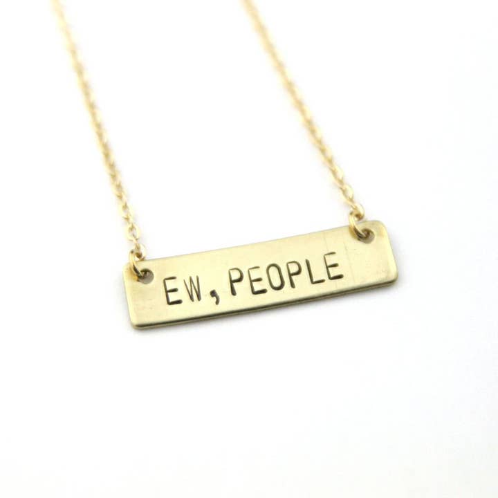 Ew People Hand-Stamped Raw Brass Bar Necklace for wholesale by Peachtree Lane Co.
