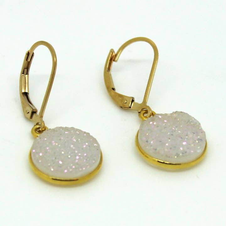 White Gold Druzy Earrings for wholesale by Margie Edwards Jewelry