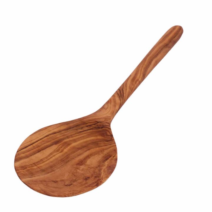 Sobremesa - Wholesale Serving Utensil - 10" Shallow Olive Wood Serving Spoon, Wooden Utensils
