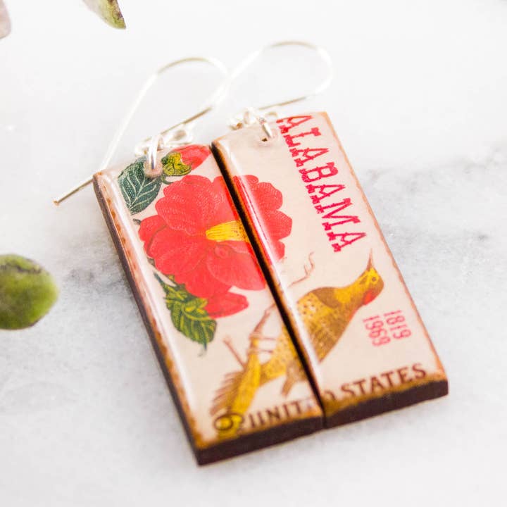 Alabama Vintage Postage Stamp Earrings for wholesale by No Man's Land