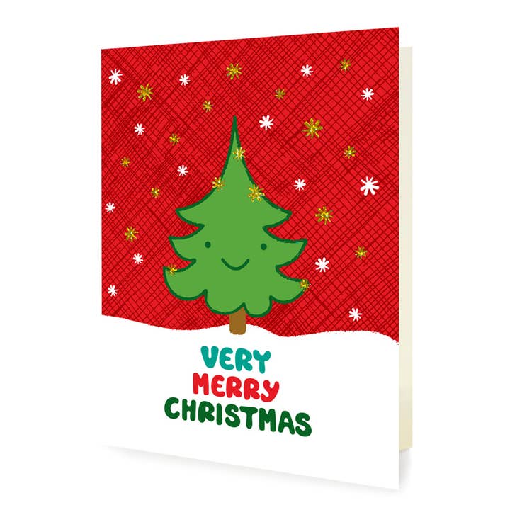 Happy Tree Foil Stamped Holiday Cards - Box of 8 for wholesale by Night Owl Paper Goods