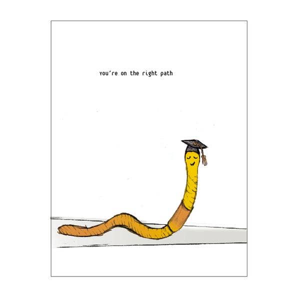 Megan Lee Designs - Wholesale Graduation Card - Earthworm Graduate Notecard0