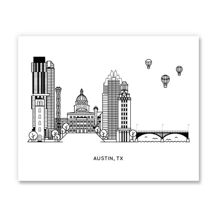 Impression artistique d'Austin, Texas pour la vente par Kelly Renay
