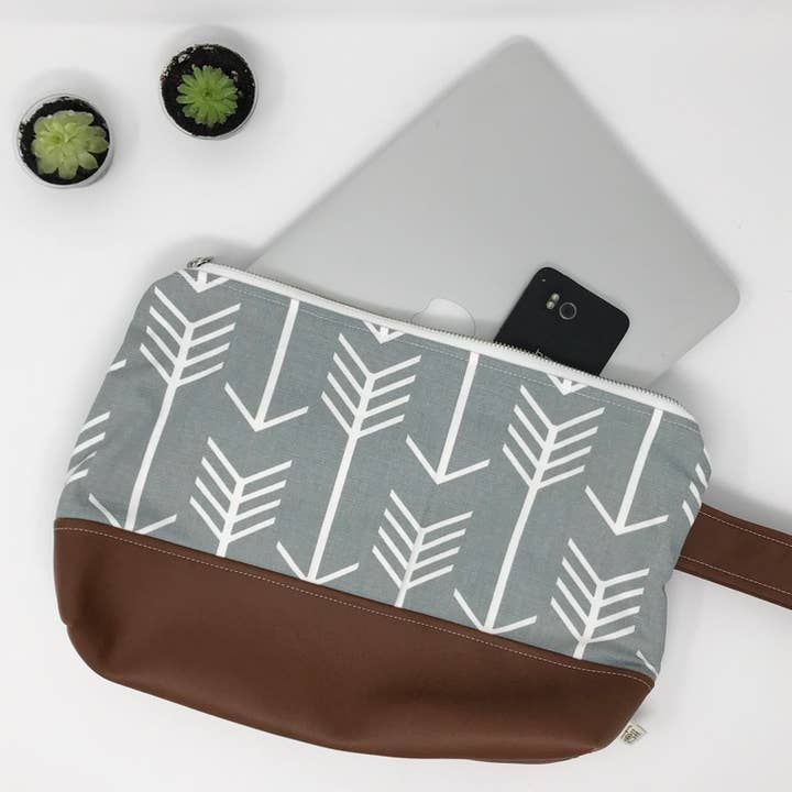 Medium Wristlet - Grey Arrows for wholesale by Handcrafted FCD