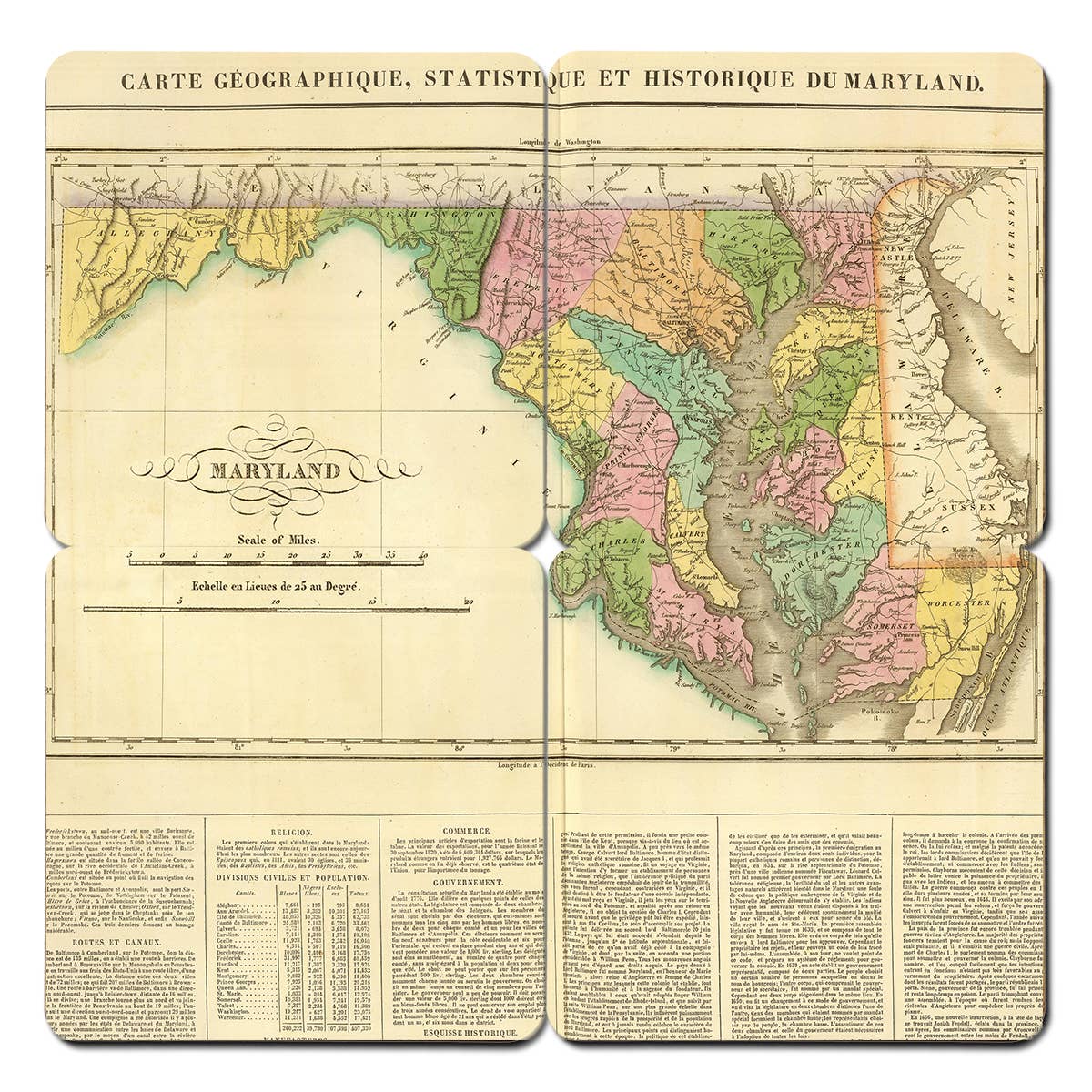 Torched Products - Wholesale Coasters - State Old World Map Coasters - Set of 4 Wood Coasters18