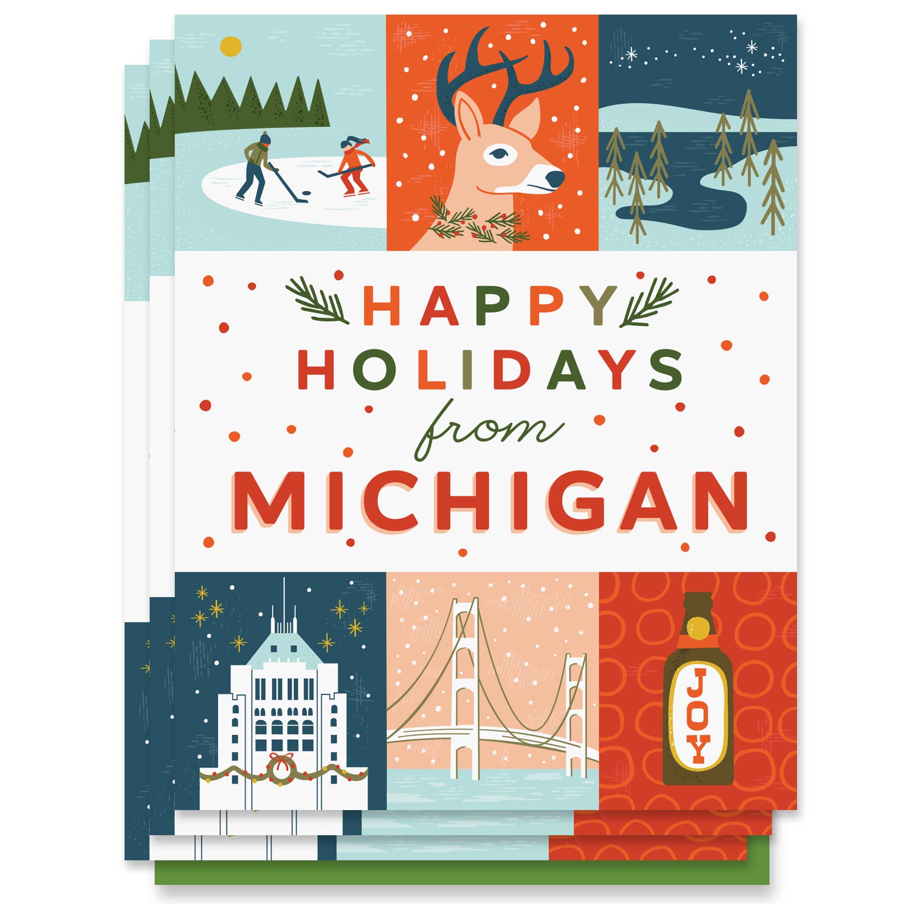 Paper Parasol Press - Wholesale Season's Greetings Card - Michigan Holiday Grid  (Box Set of 6)0