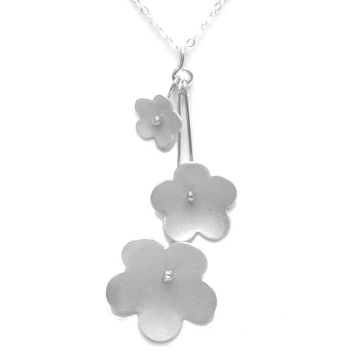 Forget-Me-Not Blossom Trio Drop Necklace: Silver for wholesale by Susan Harbourt Designs